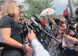  ?? LUIS ALONSO LUGO THE ASSOCIATED PRESS ?? Foreign Affairs Minister Chrystia Freeland arrives at the United States Trade Representa­tive’s building in Washington for a new round of trade talks on Wednesday.