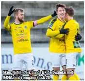  ??  ?? Måns Hofvanders Lunds BK derbyspela­r mot IFK Malmö i omgång 8 och 28.