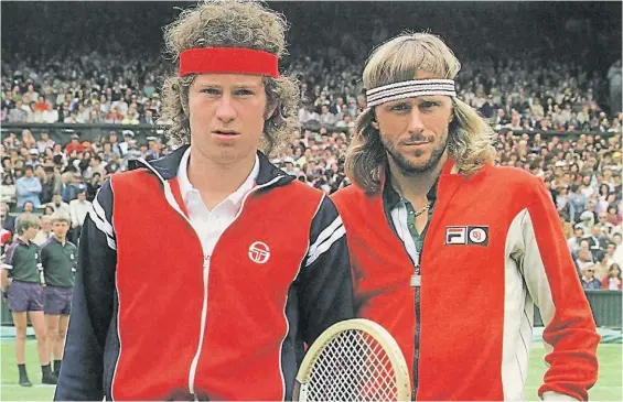  ?? AP ?? Aquella vez. “Supermac” McEnroe y “El Hombre de Hielo” Borg entran al césped de La Catedral para la final de 1980 que se hizo película.