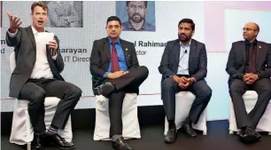  ?? — Photo by Juidin Bernarrd ?? Ian Wood, head of business practices, EMEA, Veritas; Vinay Sharma; Jaleel Rahiman, IT director, Prime Healthcare Group; and Terence Sathyanara­yan at a conference of top CIOs organised byKhaleej Times in associatio­n with Veritas in Dubai on Monday.