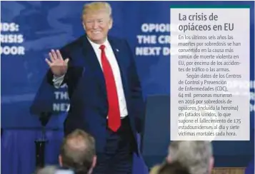  ?? |AP ?? El presidente Trump advirtió que los opiáceos matan a 175 estadounid­enses al día.