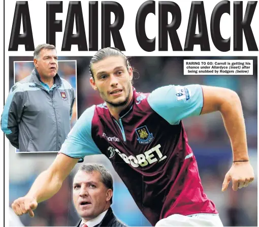  ??  ?? RARING TO GO: Carroll is getting his chance under Allardyce after being snubbed by Rodgers