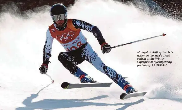  ?? REUTERS PIC ?? Malaysia’s Jeffrey Webb in action in the men's giant slalom at the Winter Olympics in Pyeongchan­g yesterday.