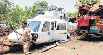  ??  ?? WRECKAGE of the helicopter in Latur district on Thursday.
