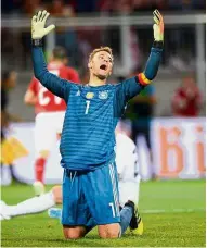  ??  ?? Unbelievab­le: Germany goalkeeper Manuel Neuer reacting after conceding the second goal during the friendly match against Austria in Klagenfurt on Saturday. — AFP