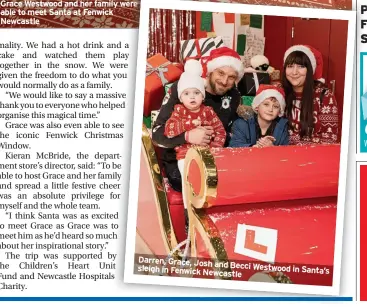  ?? ?? Darren, Grace, Josh and Becci Westwood sleigh in Fenwick Newcastle in Santa’s