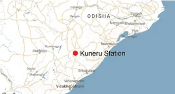  ??  ?? The crash was near Kuneru Station in Vizianagar­am district, Andhra Pradesh, India, as shown on the map.