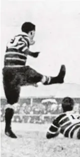  ??  ?? Recent star man: Cameron Nordi-Kelemeti, now with Newcastle. Right, Charlie Adamson kicks at goal in Brisbane, 1899
