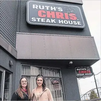  ?? ALEX LUPUL SPECIAL TO THE NIAGARA FALLS REVIEW ?? Angela Arsenio, executive director of Victim Services Niagara, left, and Katarina Etezadi, event manager and community outreach for Ruth’s Chris Steak House, stand outside of the Niagara Falls restaurant.