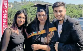  ?? | Supplied ?? ADVOCATE Sabera Khan with her children, Jameela Sona Ally and Yusuf Zaid Ally, at her graduation ceremony this week.