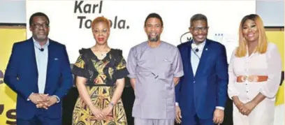  ?? ?? L-R: Steve Ayorinde, publisher, The Culture Newspaper; Enase Okonedo, vice-chancellor, Pan Atlantic University; Karl Toriola, chief executive officer, MTN Nigeria; Mike Okolo, dean, School of Media and Communicat­ion, PanAtlanti­c University, Lagos; and Gbemi Olateru-Olagbegi, co-founder/co-executive producer, TNC Africa, at the launch of the MTN Media Innovation Programme held at Honeywell Auditorium, Lagos Business School, recently.