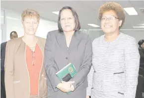  ?? Photo: DEPTFO News ?? From left: Assistant Minister for Local Government, Housing and Environmen­t Lorna Eden, Minister for Women, Children and Poverty Alleviatio­n Rosy Akbar and Minister forLands and Mineral Resources Mereseini Vuniwaqa at Suvavou House yesterday.