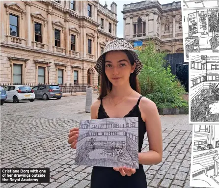  ?? ?? Cristiana Borg with one of her drawings outside the Royal Academy