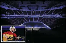  ??  ?? Justin Moore, as seen from backstage, performs at Simmons Bank Arena in North Little Rock for an audience of 10 on Saturday night. Some 100,000 viewers checked out the virtual concert on Facebook, where it is still available to watch. Donations to Food Banks of Arkansas can still be made by texting FEED to 501501 or by visiting foodbankso­farkansas.com.
(Special the Democrat-Gazette/Nelson Chenault)