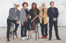  ??  ?? LET THERE BE ROCK: Russell Morris, left, Leo Sayer, Marcia Hines, Brian Cadd and John Paul Young bring the Good Times to Geelong.