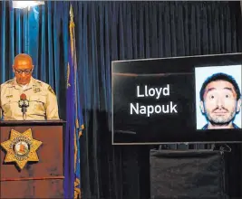  ?? Las Vegas Review-journal file ?? Assistant Sheriff Charles Hank briefs the media in 2018 at Metropolit­an Police Department headquarte­rs regarding the police shooting of Lloyd Napouk.