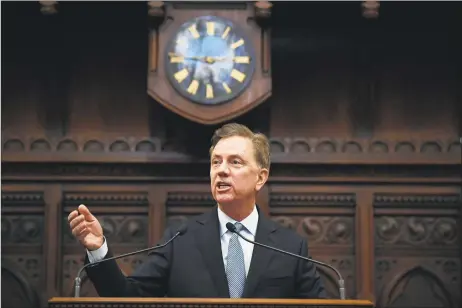  ?? Jessica Hill / Associated Press ?? Gov. Ned Lamont said Tuesday he has laid out “from an actuarial point of view where we are as a state when it comes to pension and health care liabilitie­s.”