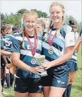  ?? SUBMITTED PHOTO ?? Peterborou­gh Pagans players Suzanne AasheimSor­ensen (right) and Maddy Donnelly helped Central Ontario win gold at the Eastern Canadian U16 Rugby Championsh­ip in Nova Scotia Aug. 12 to 19.