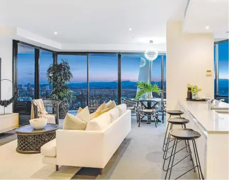  ??  ?? The apartment with spectacula­r 270 degree views at 1452/9 Ferny Ave, Surfers Paradise, sold days after auction.