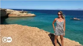  ??  ?? Reporter Sarah Hucal on the island of Ano Koufonisia which has seen a return of tourists this summer