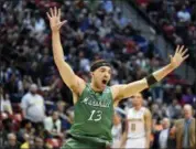  ?? DENIS POROY — THE ASSOCIATED PRESS ?? Marshall guard Jarrod West (13) reacts as time runs out in their first-round NCAA college basketball tournament game against Wichita State Friday in San Diego. Marshall won 81-75.