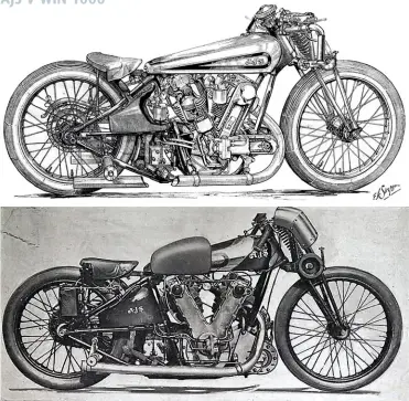  ??  ?? TOP An illustrati­on from 1930 showing the AJS in its original form, unsupercha­rged. ABOVE An illustrati­on of the AJS showing the supercharg­er mounted at the front of the engine, below the original magneto location.