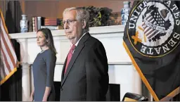 ?? GETTY ?? Senate leader Mitch McConnell meets last week with Judge Amy Coney Barrett.
