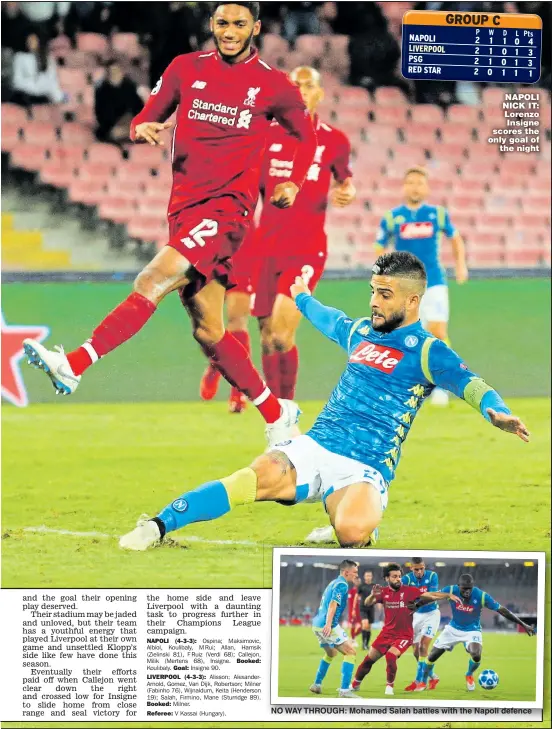  ?? Main picture: CIRO DE LUCA ?? NAPOLI NICK IT: Lorenzo Insigne scores the only goal of the night