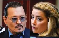  ?? AP PHOTOS/STEVE HELBER, POOL ?? This combinatio­n of two separate photos shows actors Johnny Depp, left, and Amber Heard in the courtroom for closing arguments at the Fairfax County Circuit Courthouse in Fairfax, Va., on Friday.