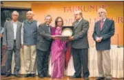  ?? ?? Justice Rohinton F Nariman (second from right) being felicitate­d; Justice Madan B Lokur (right) is also on the dais.