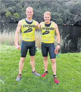  ??  ?? POWER PAIR: Jarryd and Keegan Cooke at the Torpedo SwimRun Wild last weekend. They managed to better their 2018 result, claiming second place overall