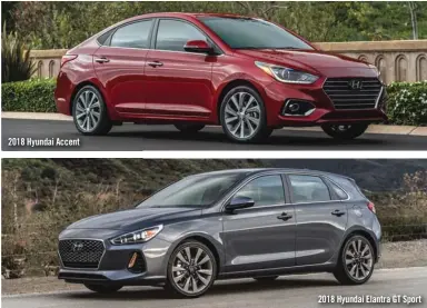  ??  ?? 2018 Hyundai Accent 2018 Hyundai Elantra GT Sport