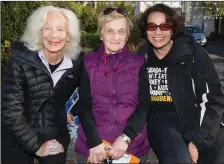  ??  ?? Mary Anne Hill, Ann Cahillane and Megan Hill ready for road at the outset of the Kerry Camino walk on Friday.