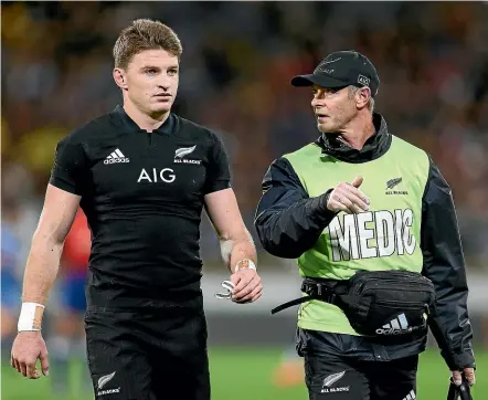  ?? GETTY IMAGES ?? Beauden Barrett says he never lost consciousn­ess following his very heavy fall at Westpac Stadium.