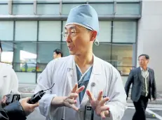  ??  ?? South Korean medical doctor Lee Cook-Jong, who carried out surgery on a North Korean soldier who fled to South Korea, speaks to journalist­s at Ajou University Hospital in Suwon, south of Seoul, South Korea, on Tuesday.