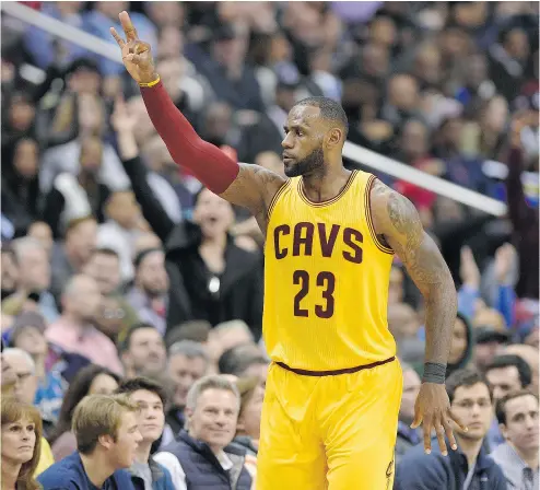  ?? NICK WASS / THE ASSOCIATED PRESS ?? Cavaliers forward LeBron James racked up a career-high 17 assists in Cleveland’s 140-135 overtime victory over the Wizards on Monday. With the team’s efficiency starting to peak, a trade for Carmelo Anthony might be ill-advised.