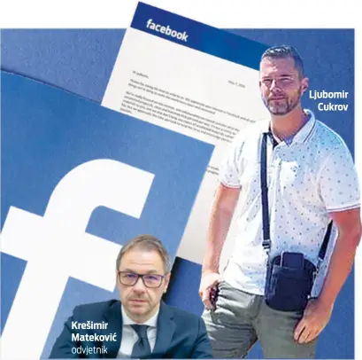  ?? ?? LJUBOMIR CUKROV (34), pomorac iz Solina, prije deset godina počeo je razvijati koncept nove mogućnosti “donacija” na platformi Facebook kojem se i obratio za suradnju. Odvjetnik Krešimir Mateković (u krugu) vodi slučaj