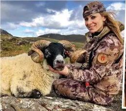  ??  ?? Proud: Larysa Switlyk with a shot sheep, its face bloodied