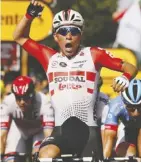  ?? Gonzalo Fuentes/reuters ?? Caleb Ewan of Australia celebrates his stage win on Tuesday.