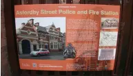  ?? ?? DATES AND PLACES: Heritage panels marking the city’s former and current fire stations and the Queen Street Rowley Hosiery fire, of 1911, below