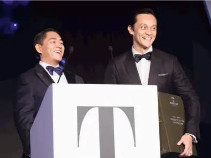  ??  ?? Future Proof Kent Ho accepts the Leader of Tomorrow award from Hong Kong Tatler managing director Sean Fitzpatric­k at last year’s Tatler Ball