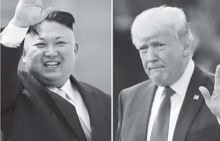 ?? Associated Press file ?? These photos show North Korean leader Kim Jong Un on April 15 in Pyongyang, North Korea, and U.S. President Donald Trump in Washington on April 29.