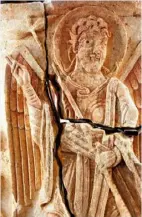  ??  ?? In 2003, the angel Gabriel sculpture was discovered in three parts under the nave. It had traces of red pigment like that of the Lichfield Gospels.