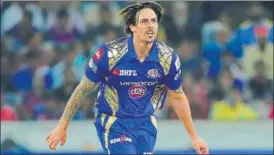  ?? AP ?? Mitchell Johnson turned the match on its head, dismissing Manoj Tiwary and Steve Smith.