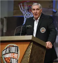  ??  ?? ENSHRINED IN SPRINGFIEL­D: Jerry Sloan was inducted into the Basketball Hall of Fame in 2009. He was the first player to have his number retired by the Chicago Bulls.