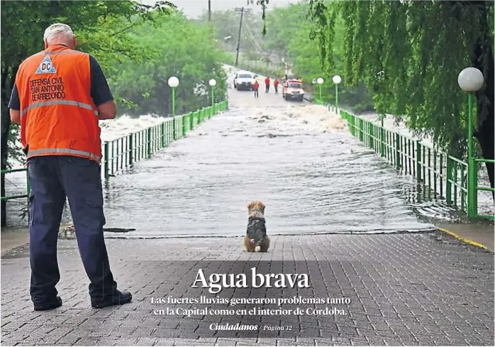  ?? (LA VOZ) ?? De cara al río. El San Antonio, en Villa Carlos Paz, registró ayer una fuerte crecida con violentas correntada­s.