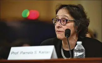  ?? MATT MCCLAIN / WASHINGTON POST ?? Stanford law professor Pamela Karlan testifies Wednesday at the House Judiciary Committee’s impeachmen­t hearing in Washington, D.C.