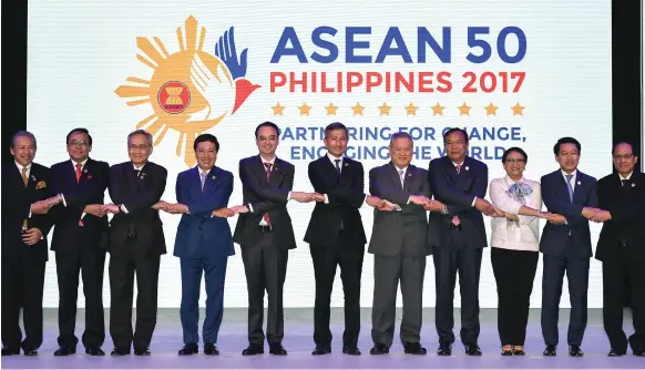  ??  ?? Foreign ministers from South-East Asian Nations at the opening ceremony of the 50th Asean meeting in Manila, Philippine­s, yesterday