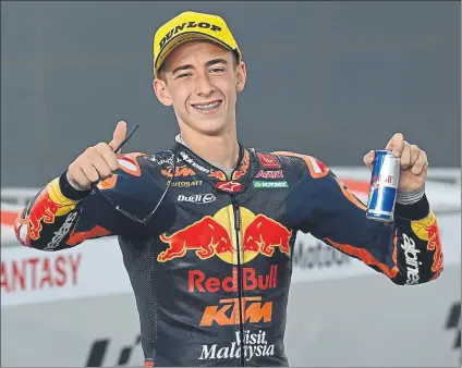  ?? FOTO: RED BULL KTM AJO ?? Pedro Acosta, líder del Mundial Moto3 El piloto de Mazarrón es la sensación del Mundial con dos triunfos y un segundo