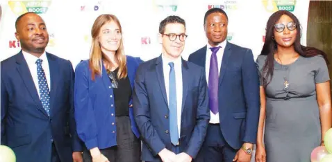  ?? PHOTO: FEMI ADEBESIN- KUTI ?? Head, Marketing and Communicat­ion, Advans La Fayette Microfinan­ce Bank, Kayode Abraham ( left); Project Manager; Fanny Belhomme; Managing Director, Gaetan Debuchy; Head of Business Developmen­t, Olawale Raheem and Head of Legal Compliance, Jennifer Halim- Ubahakw during the launch of the Advans Nigeria Education Loan products in Lagos… yesterday.